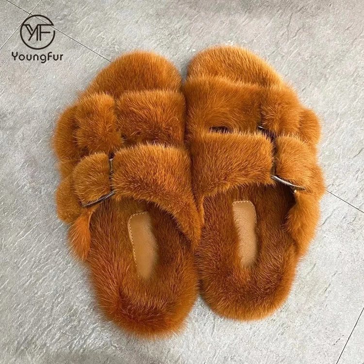 

Designers Hot Sale Outdoor Fur Shoes Women 2020 Autumn New Fluffy Mink Soft Sole All-match Fur Sandals, Customized color