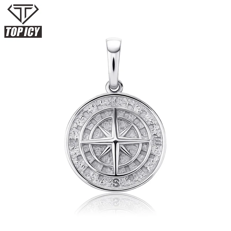 

hip pop sterling silver 925 jewellery compass necklace pendant cuban chain for men/women gold/sliver/rose color, Silver/ gold/rose gold