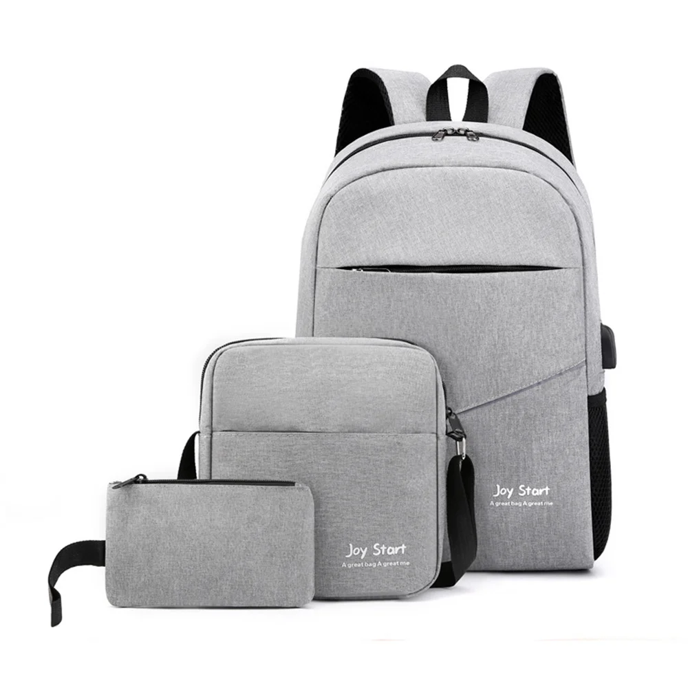 

Amiqi High Quality Grey Oxford USB Charging Student Backpack Set 3 In 1 School Bags Kids Backpacks For School Children