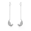 BAGREER SCE572 Vintage 925 sterling silver chain big feather long tassel with drop dangle stud hook earrings for girls women