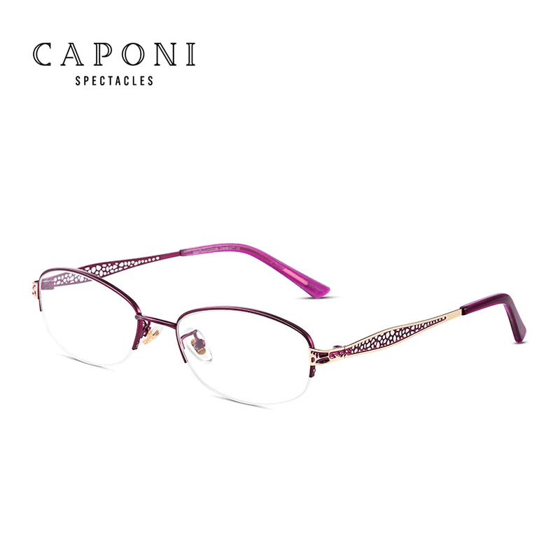 

CAPONI Most Popular Products Light Weight Alloy Hollow Frame Spring Hinges Anti Blue Reading glasses women, 2 colors