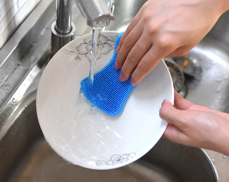 

Popular Kitchenware high quality Food Grade Silicone Dish Washing Sponge Cleaning brush, Any color is ok