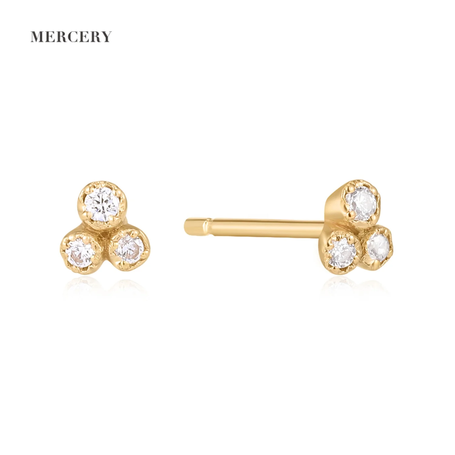 

Mercery Geometric Cute Triangle Hypoallergenic Needle Stud Earring Real 14k Solid Gold Natural Diamond Woman Earring Jewelry