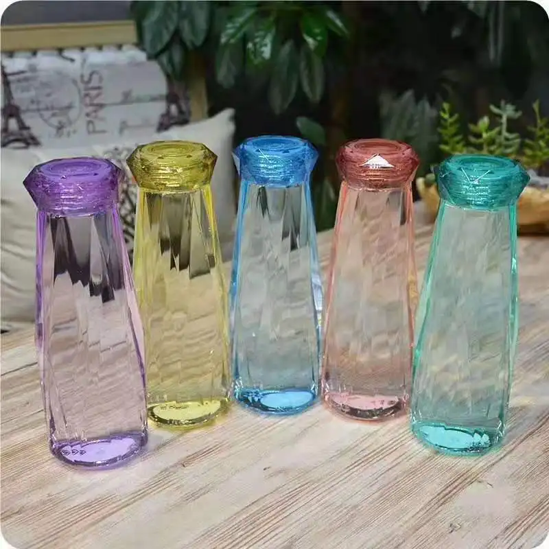 

Modern Diamond shape glass bottles water bottle juicer bottle glass gift, Purple, green, blue, yellow, red