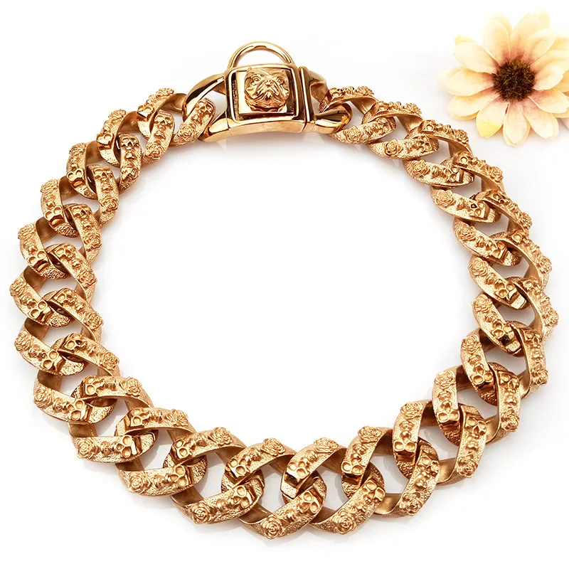 

New Arrival Skeleton Gold Medal Cuban Link Dogs Chains Fashion Pet Cuban Gold Collars Dog Collar Chain, Colourful