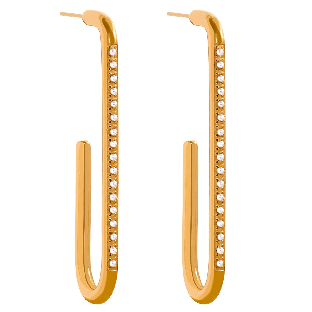 

JINYOU 739 Big Long Stainless Steel 18k Gold Color Earrings Women Imitation Pearl Waterproof Statement Large Fashion Jewelry