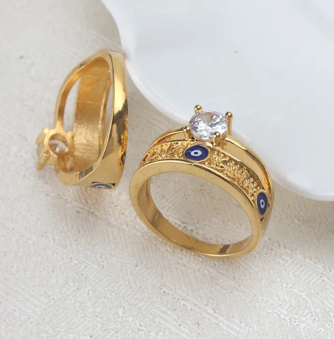 

2021 Luxury Bridal Jewelry Gold Plating Evil Eyes Rings Stainless steel Crystal Blue Eye Ring