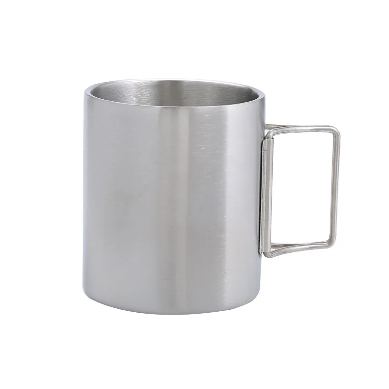 

350ml stainless steel camping mug travel mug stainless steel cup with fold-able handle, Customized colors acceptable