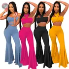 9080924 queenmoen セクシーなファッションラップ胸バンドチューブトップフレアパンツ無地ハイウエストの女性服のツーピースセット