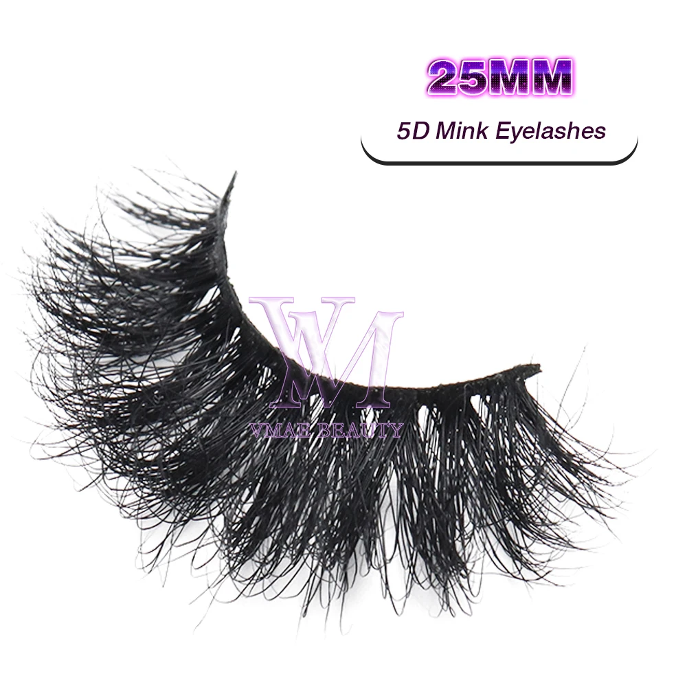 

Vmae 5D 25MM Siberian Mink Fur lashes Sexy Custom Private Label long fluffy Eyelash Soft Natural 3D Mink Eyelashes Extension