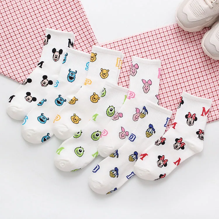

yiwu supplier quality Mickey cartoon socks Minnie Monster women sweet cute cotton crew animal socks for girls, Custom color