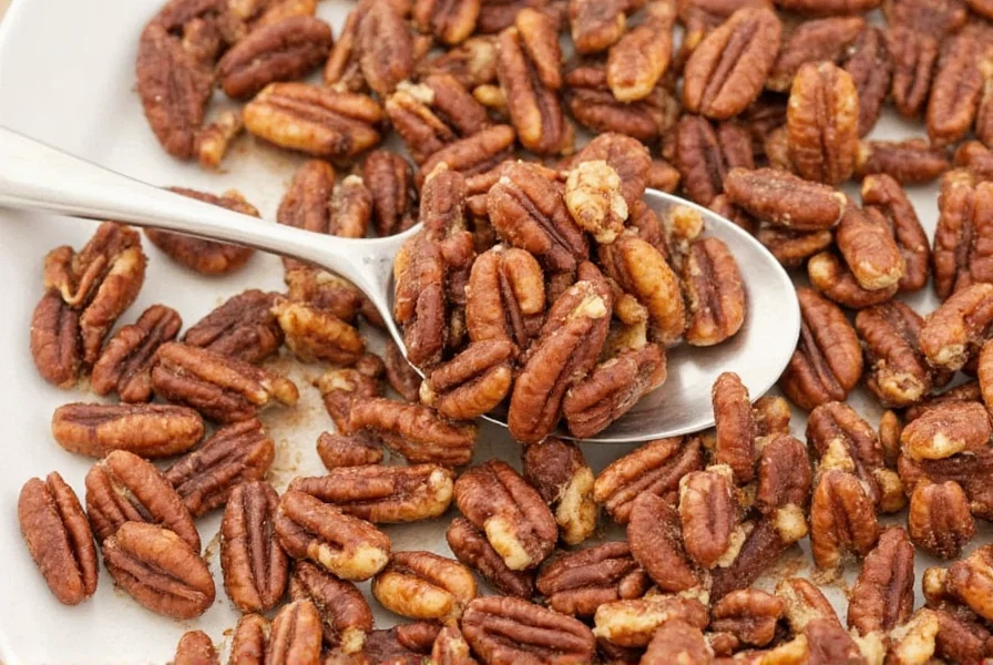 Various serving suggestions for cinnamon sugar pecans including over ice cream, in salads, and as standalone snack