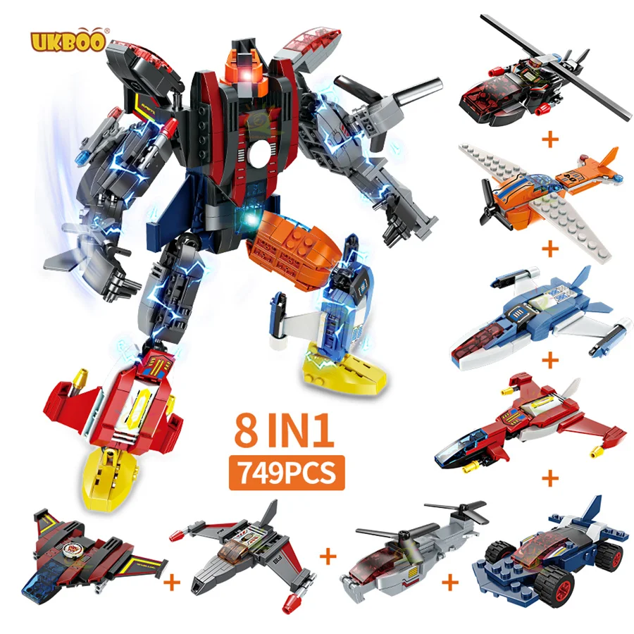 

Free Shipping UKBOO 749pcs 8 in1 DIY Compatible Children Gift Bricks Educational Toys Mecha Deformation Robot Building Blocks