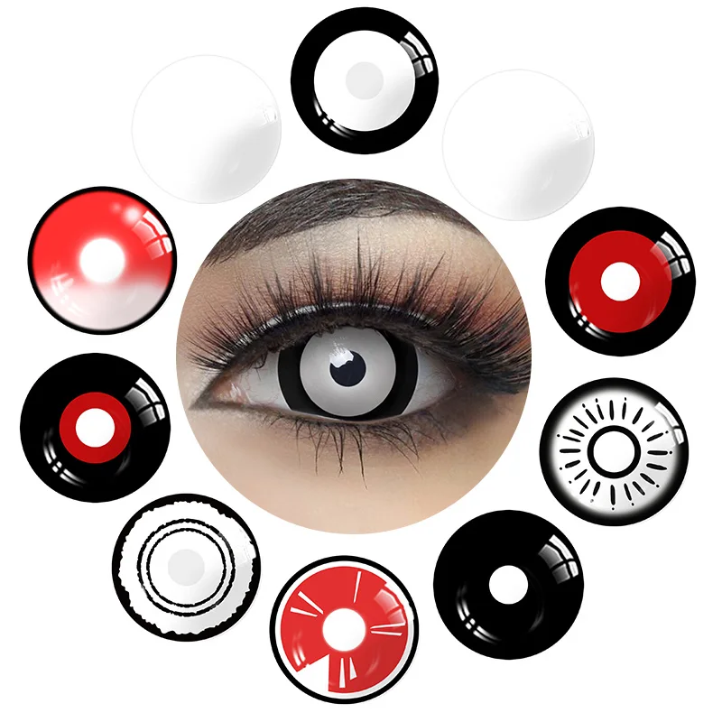 

Wholesale freshgo pseyeche 17mm sclera lenses halloween contacts cosplay crazy lens yearly white black sclera lens