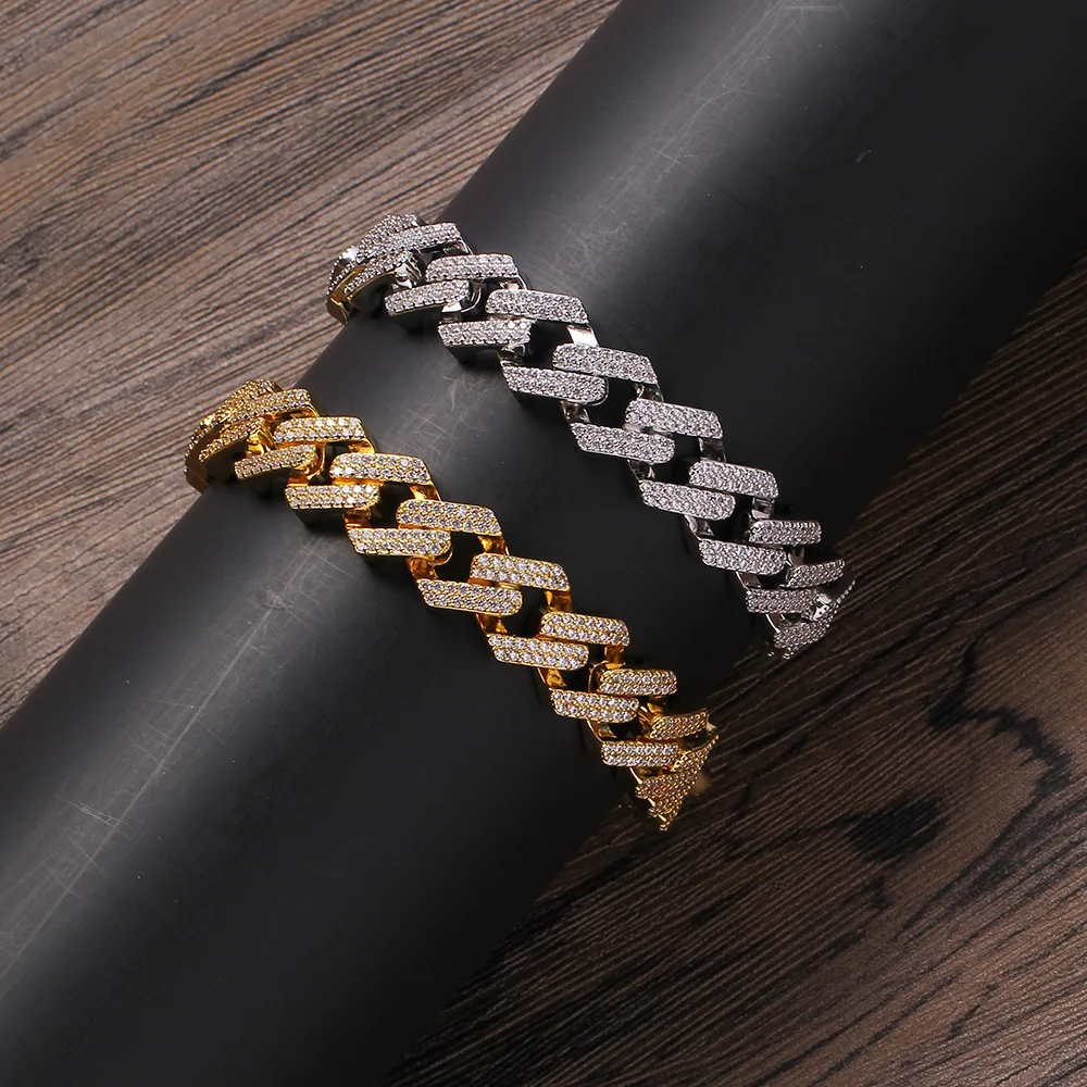 

Top Gold Silver Plated 13mm 7'' 8'' Micro Paved Cubic Zircon Cuban Link Chain Jewelry Bracelet for Men