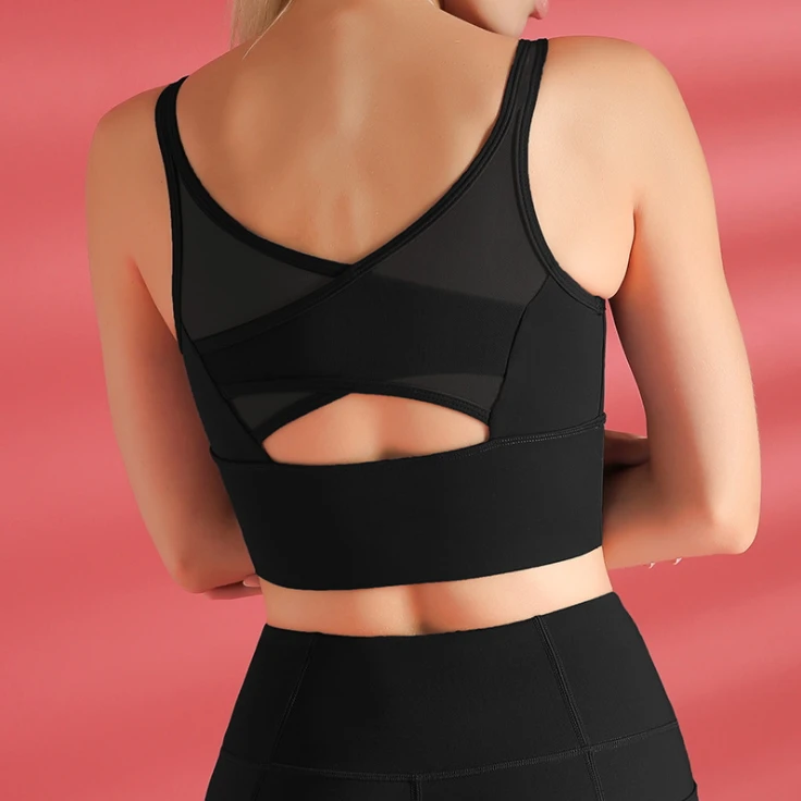 Mesh stitching sports bra back fitness suit shock proof sports vest type yoga suit