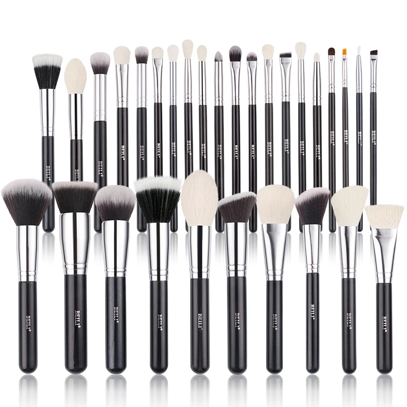 

BEILI professional high end glitter black makeup brush set wood handle natural hair brush customized logo Other Makeup Tools