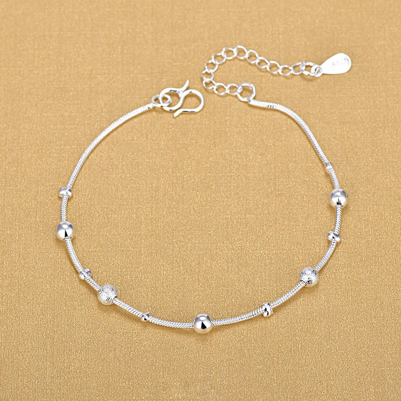 

Single Snake Chain Round 925 Sterling Silver Smooth Beads Bracelets Jewelry