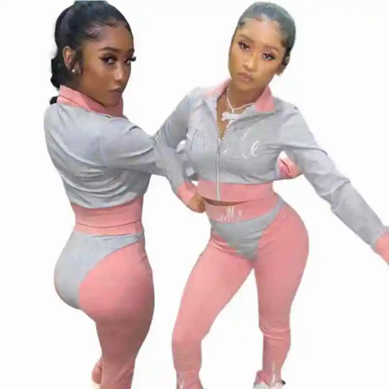 

2021 new arrivals fashion women zip up jacket with bodycon pants sexy yoga fitness two piece set, As picture