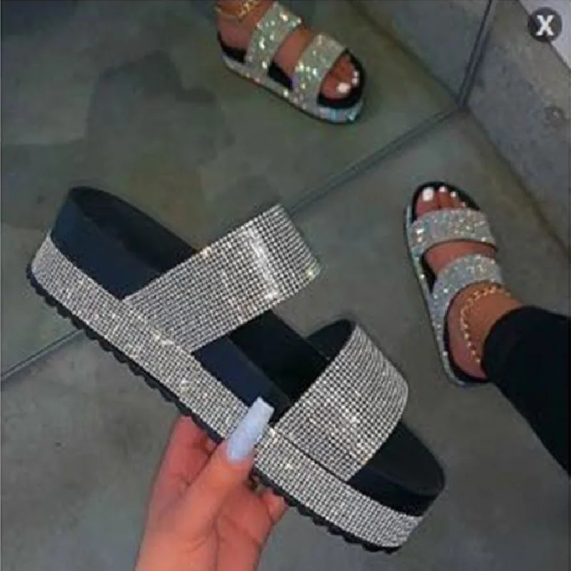 

Amazon Hot Sale Bling Diamond Woman Mens Beach Slides Flat Slipper for Ladies, Colourful/silver/black