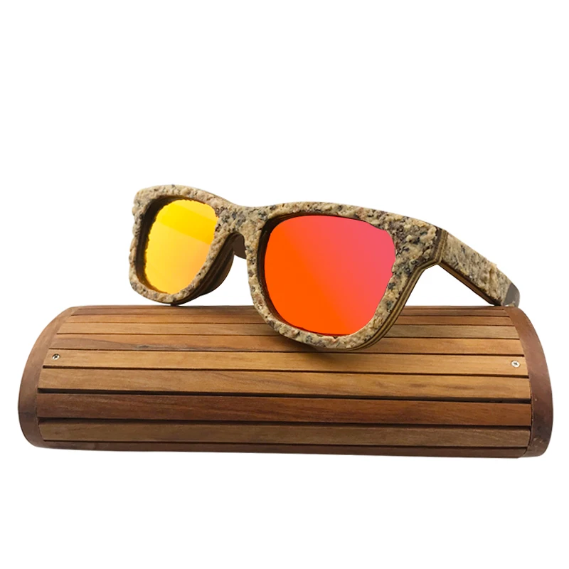 

Framed Stone Sun Glasses Pilot Orange Lens Mirrored Wooden Sunglasses Men And Women