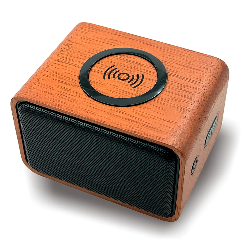

2021 desktop 2 in one wooden wireless charging pad speaker, Wood