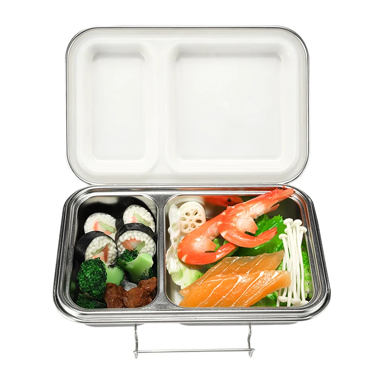 

two Section takeaway lunch boxes bento leakproof easy to carry cute stainless steel bento box, Silver