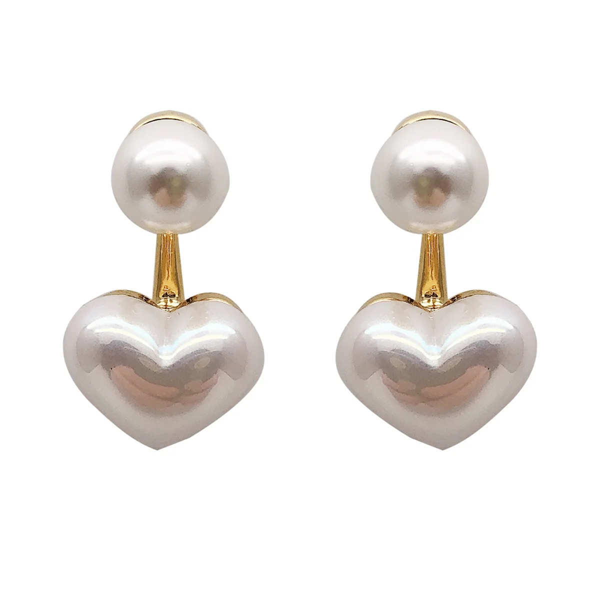 

925 Silver Needle Simple Small Love Pearl Earrings Korean Style Cute Girls Drop Pearl Heart Earrings
