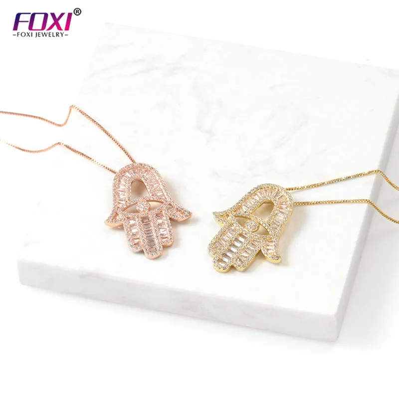 

Stock ready to ship foxi jewelry silver hamsa hand necklace pendant