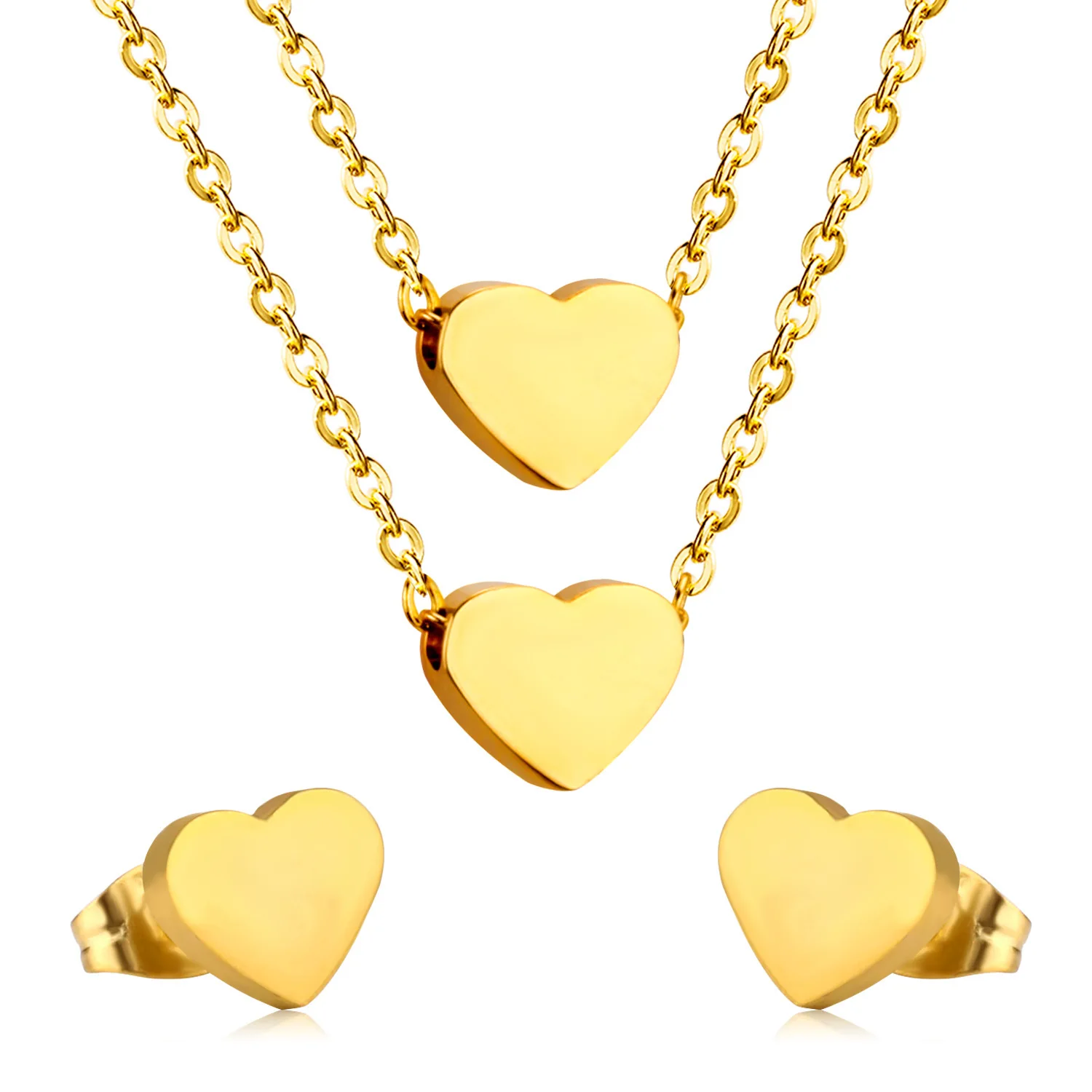 

Earrings fashion new style double chain heart shaped pendant neck accessories necklace earring set