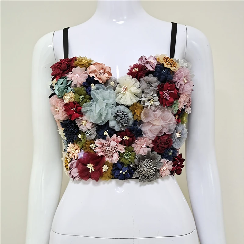 

full floral Appliques ladies top designs women flowers top A2804, White