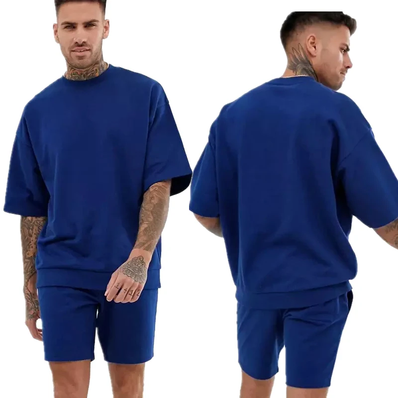 

high quality Custom made Streetwear Tshirt shorts and shorts Cotton blank sets OEM support, Customs color