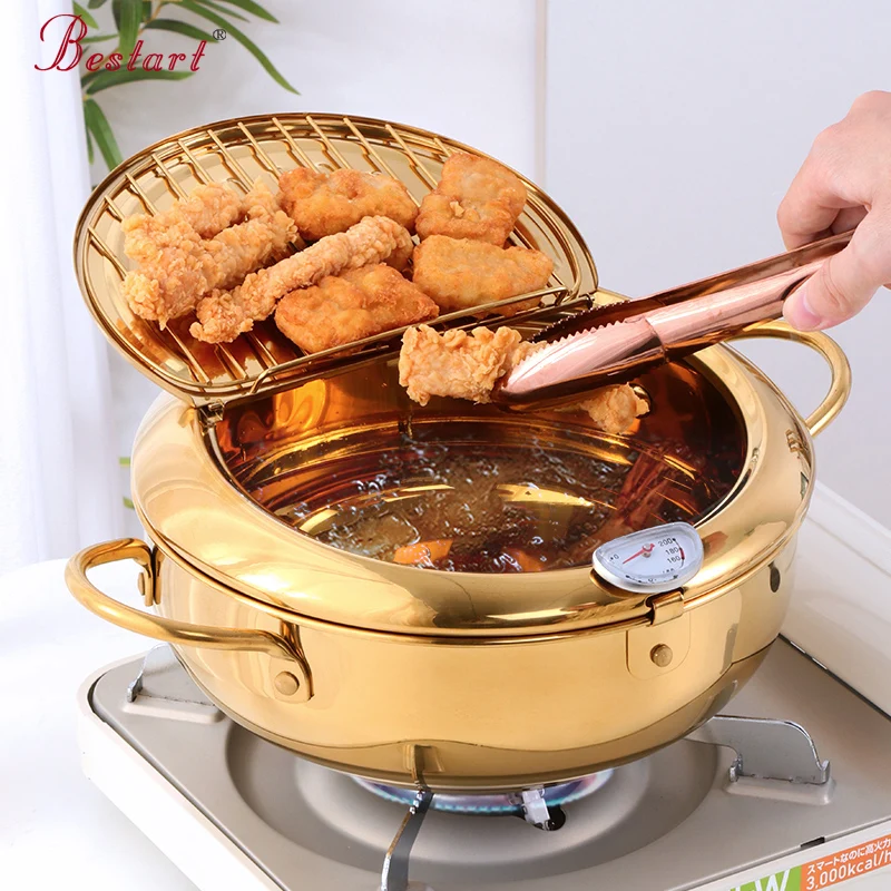 

Japan Double Side Restaurant Kitchen Cookware Stainless Steel Baking Non-stick Deep Frying Pots, Silver,gold,rose gold,rainbow
