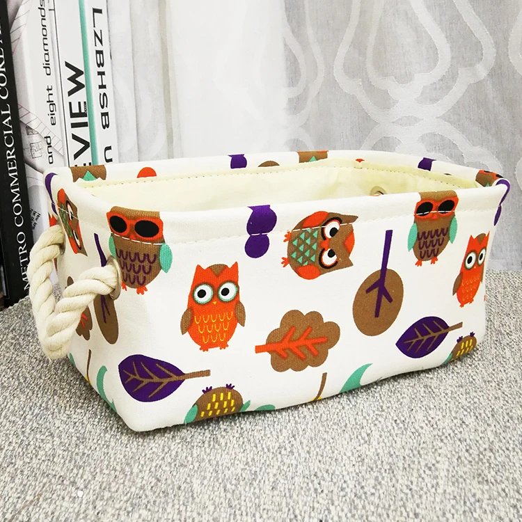 

Cartoon Owl On The Fabric Decorative Desk Storage Baskets Festival Pattern Storage Basket For Child-Used