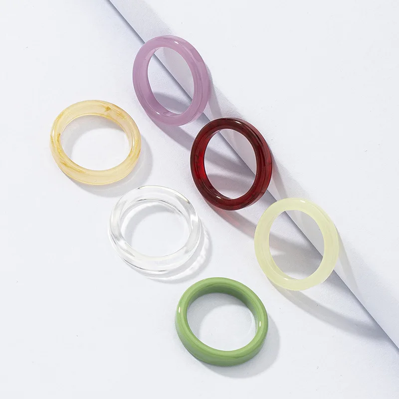 

6PCS Best Selling Multi Color Resin Band Rings Colorful Acrylic Rings For Summer Women Girl