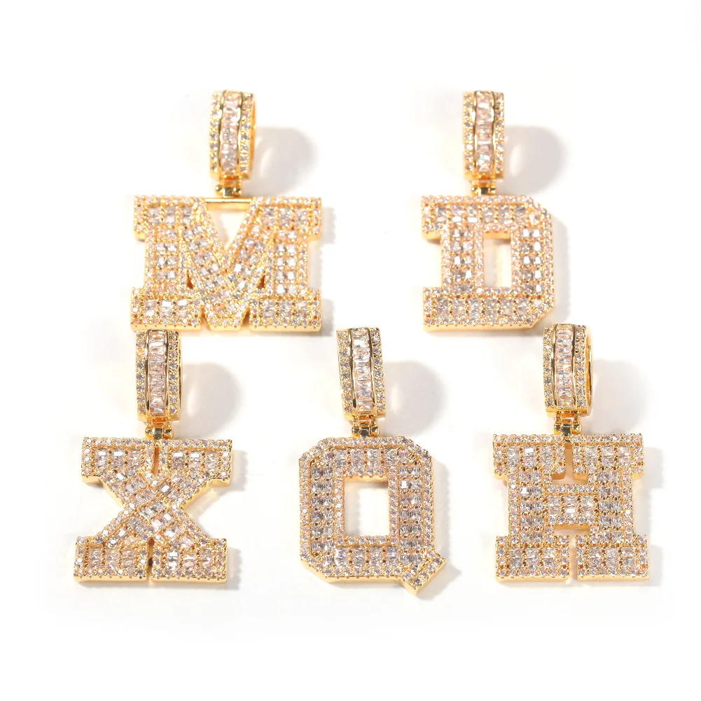 

Full zircon small square pendant letter gold plated pendant hip hop necklace jewelry