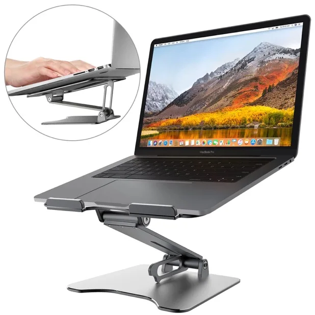 

High Quality Portable Aluminum Alloy Ergonomic Notebook Holder Desktop Tablet PC Riser Custom Foldable Laptop Stand for MacBook