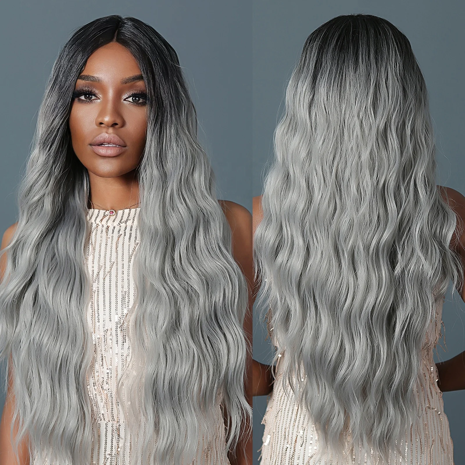 Future Chemical Fiber Front Lace Curly Wig Black Hair Root Gray Wig Soft Quality High Density Smooth No Knots Jerry Curl Kinky