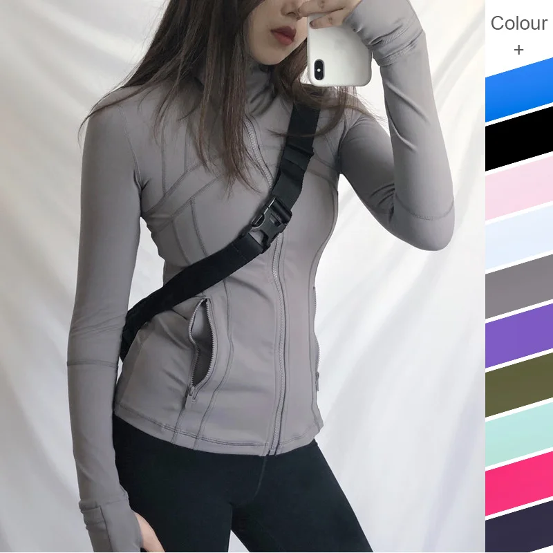 

Wholesale fashion lulu new arrival warm slim stretch jacket winter woman long zip outdoor sports clothing Wholesale fashion lulu, Grey/black/white/red....