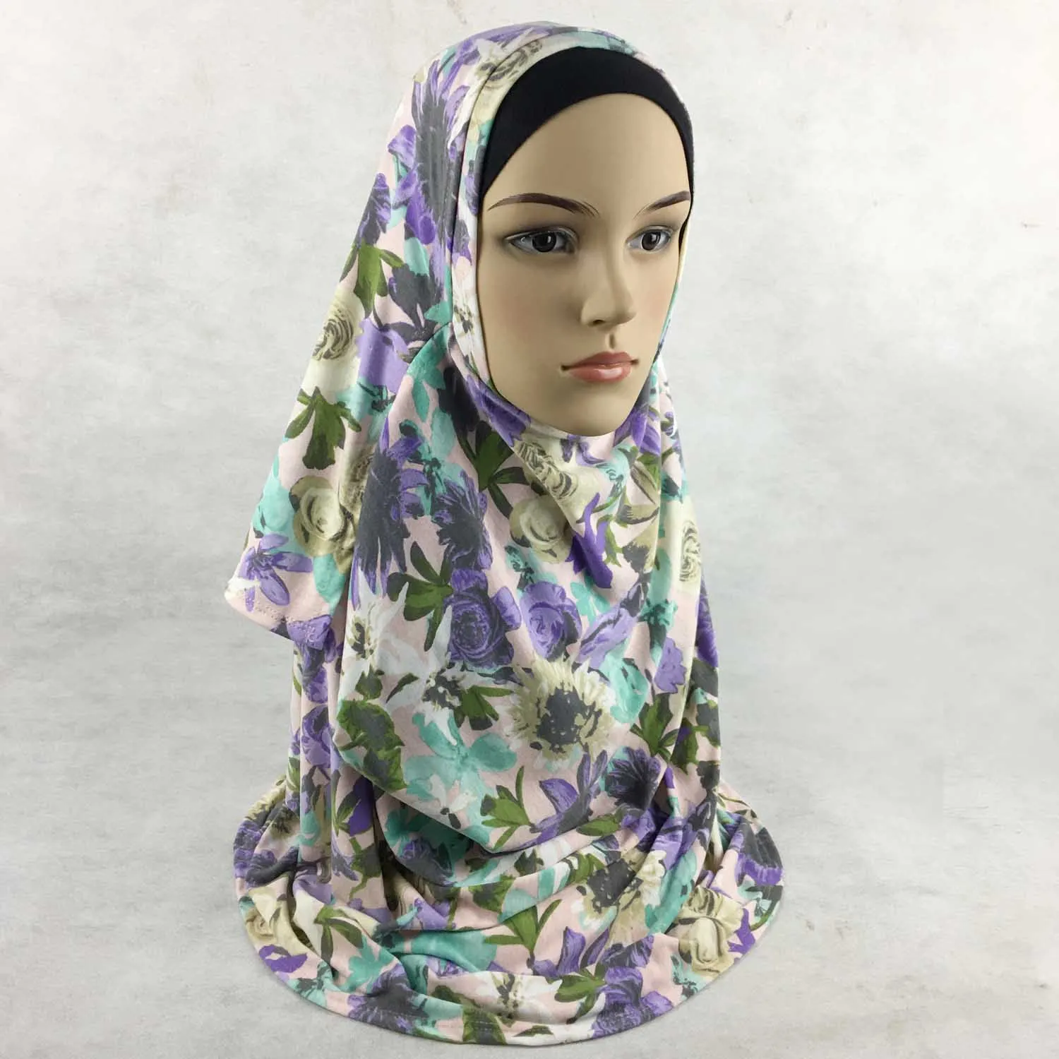 Women Floral Scarf Hijab Double Loop Muslim Print Hijab Jersey Cotton Scarf Two Loop Hijabs