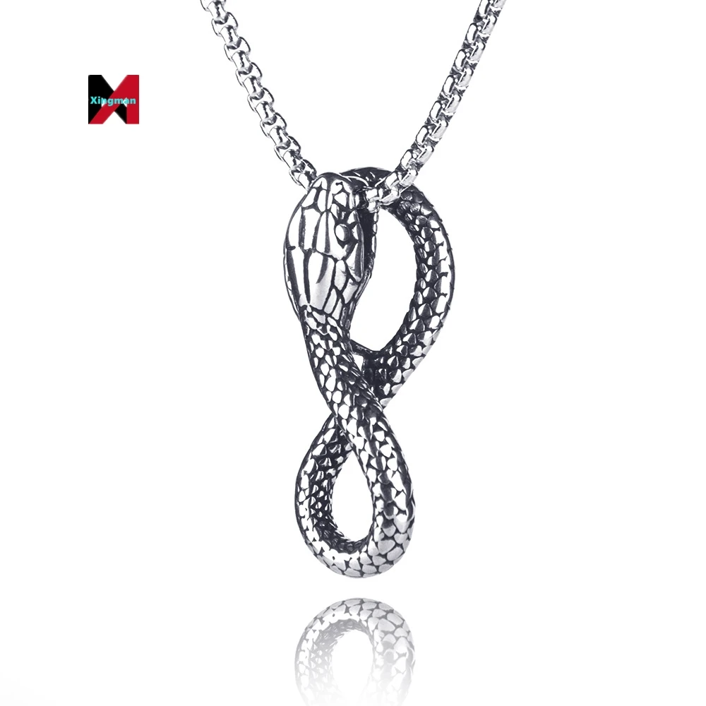

Factory direct European and American punk wind winding snake king pendant personality street men's stainless steel necklace