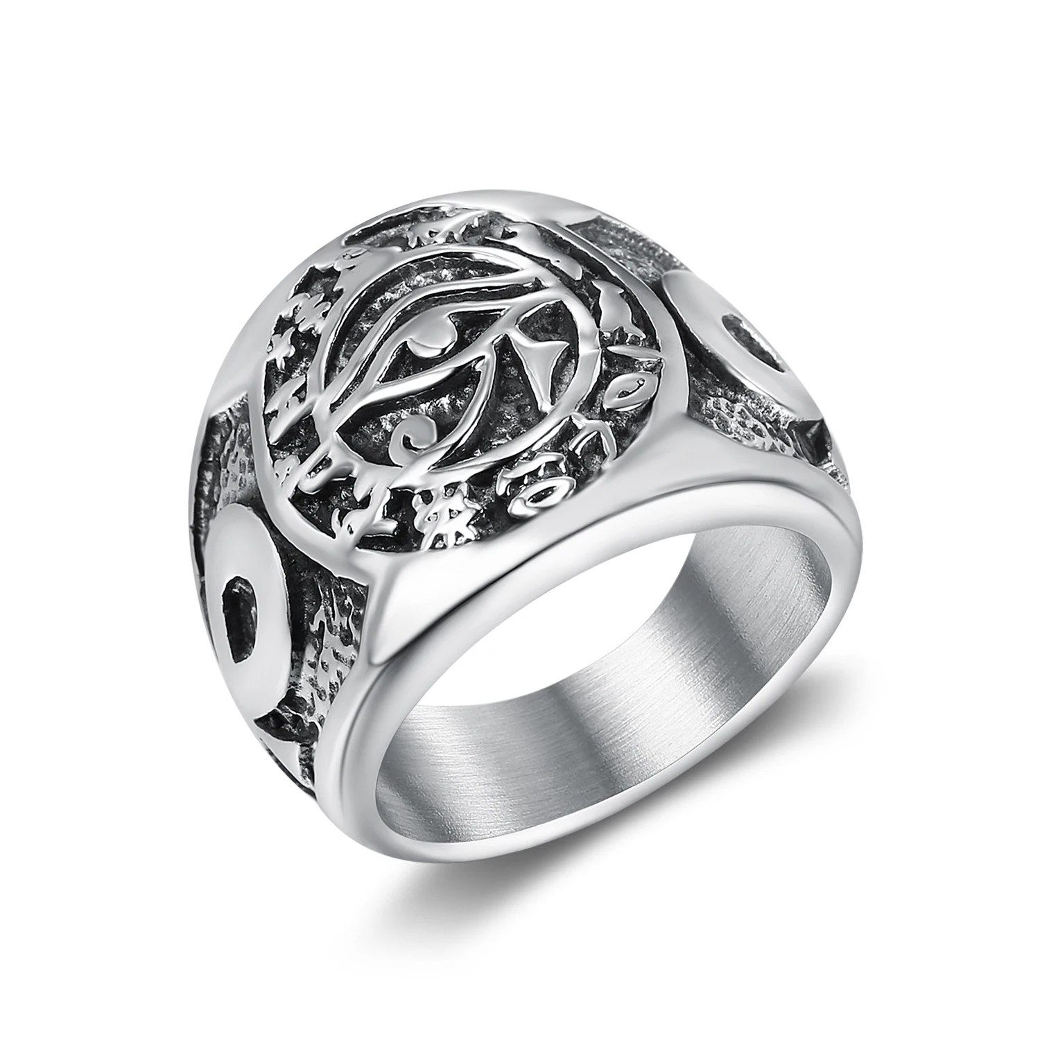 

Mens Stainless Steel Ring Egyptian Pharaohs Eye of Horus Ra Udjat Silver Tone Jewelry rings, Anti silver