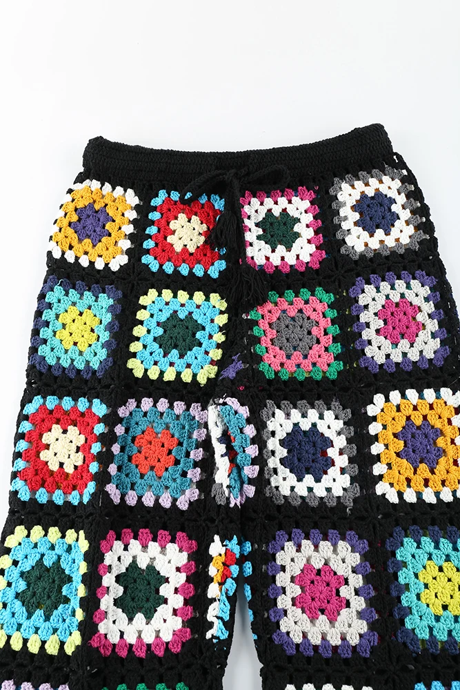 Multicolor Ladies Crochet Wide Leg Pants Womens Knit Sweater Customize ...