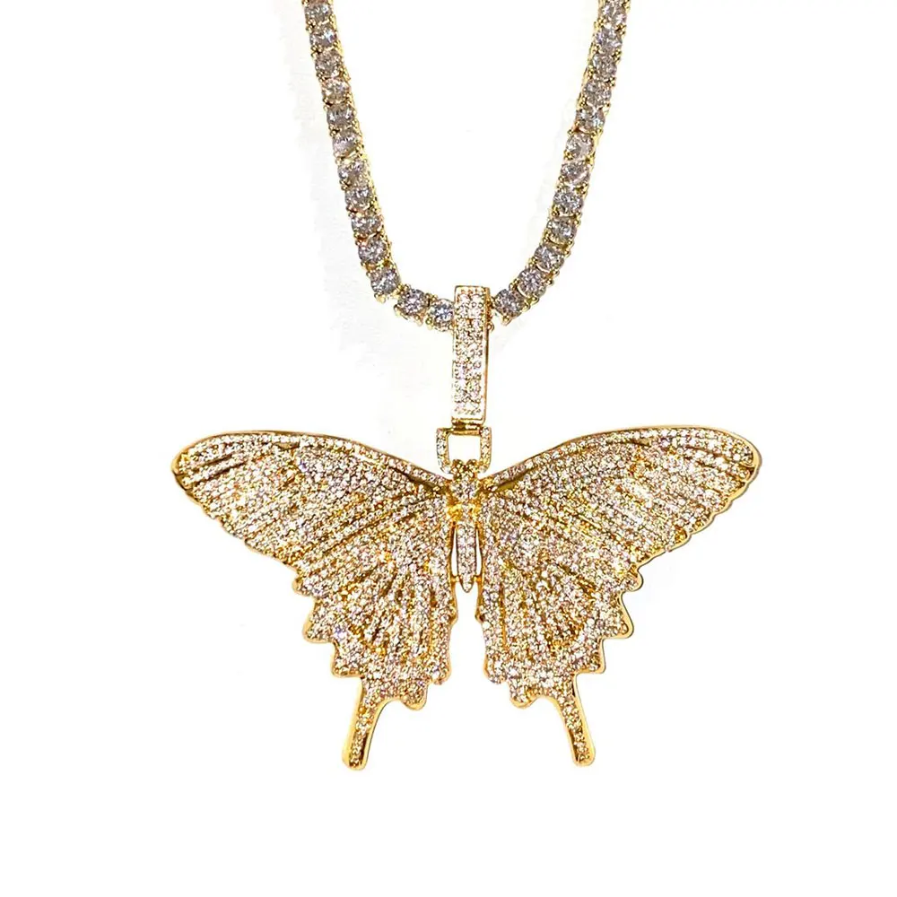 

Discount Hiphop Fashion Jewelry Iced Out Pink Diamond Cz Butterfly Pendant Necklace Crystal Cz Butterfly