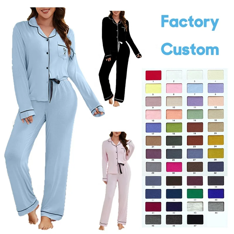 2025 Custom Pajama Manufacturer Wholesale Valentines Women's Long Sleeve Pajamas for Women Set Luxury Two Piece Bamboo Pajamas