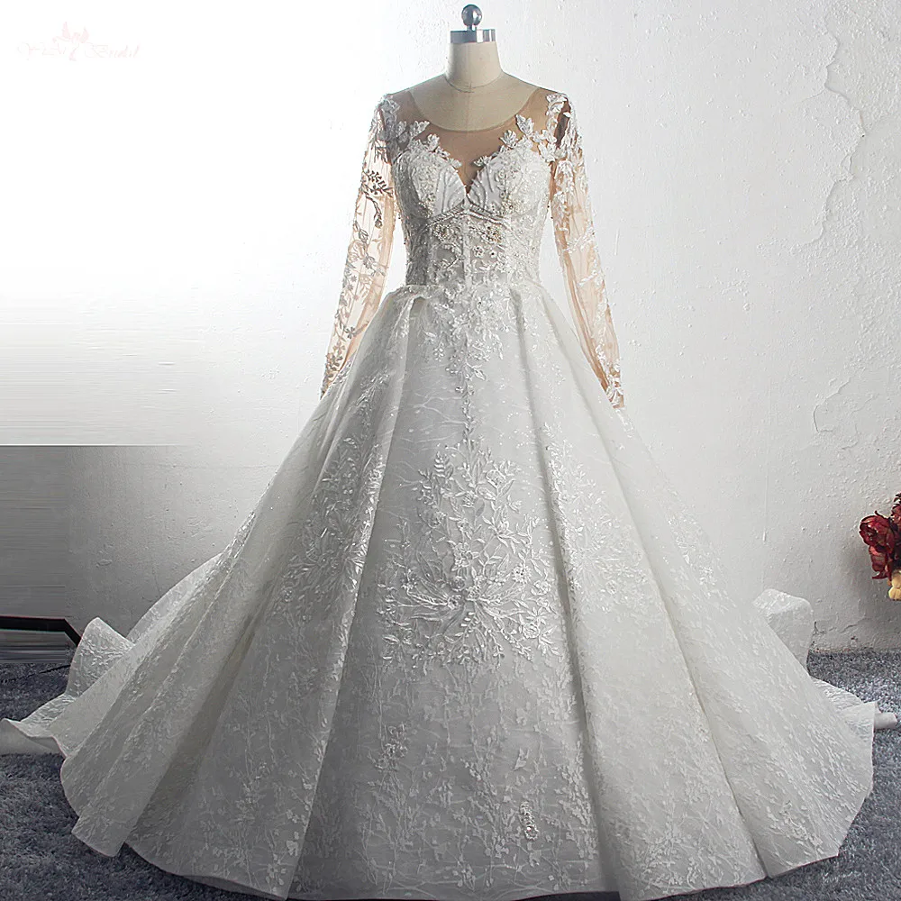 

RSW1548 Yiaibridal 2019 French Elegant Ball Gown Long Tail Long Sleeves Lace Women Wedding Dress, Customer made