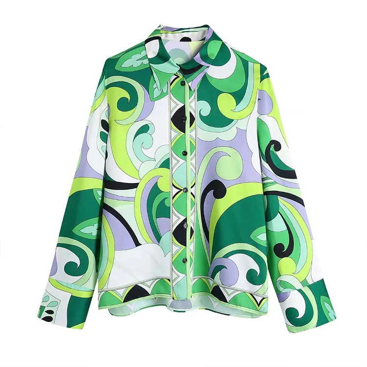 

BMURHMZA2022 summer new women's clothing fashionable all-match lapel long sleeve tie-dyed vertical loose shirt top, Picture color