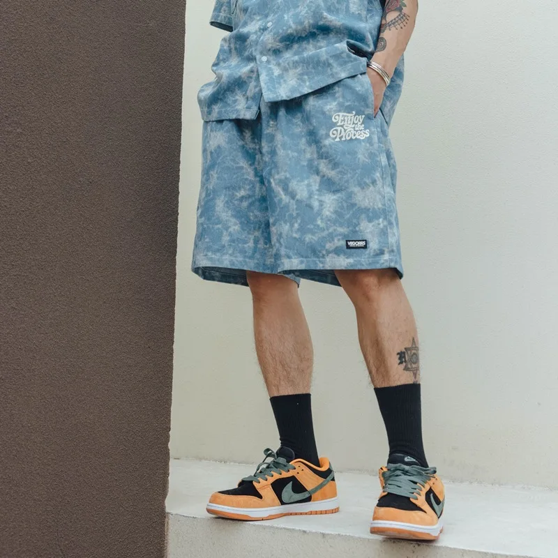 

Summer Shorts 2021 Fashion High Street Blue Durable Denim Custom Tie Dye Short Jeans Men Shorts Pants, 1 color