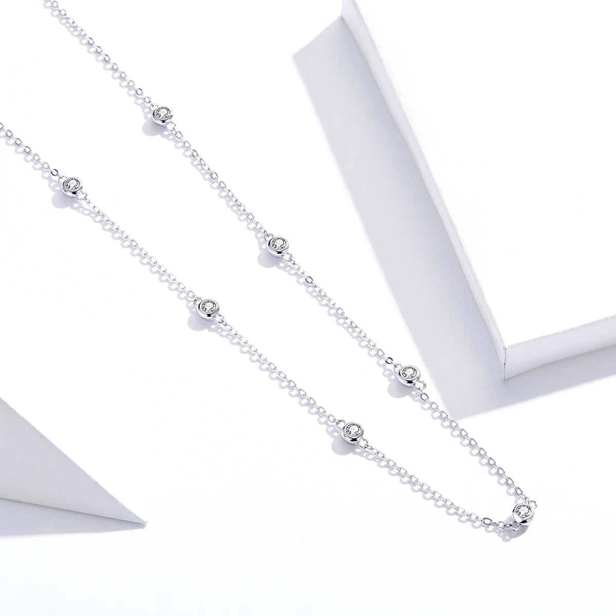 

Hot Sale 925 Sterling Silver CZ Link Chain Necklace Female Choker Necklace