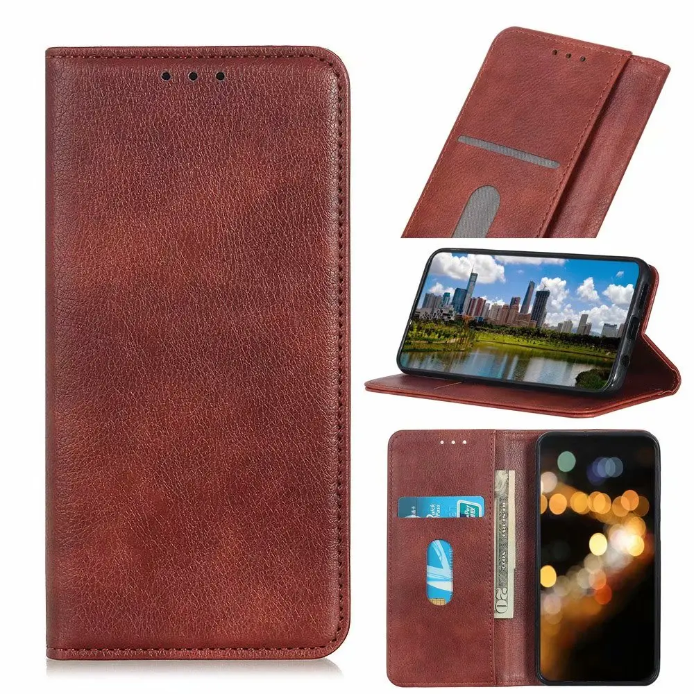 

Litchi PU Leather Flip Wallet Case For Motorola MOTO ONE FUSION PLUS With Stand Card Slots, As pictures